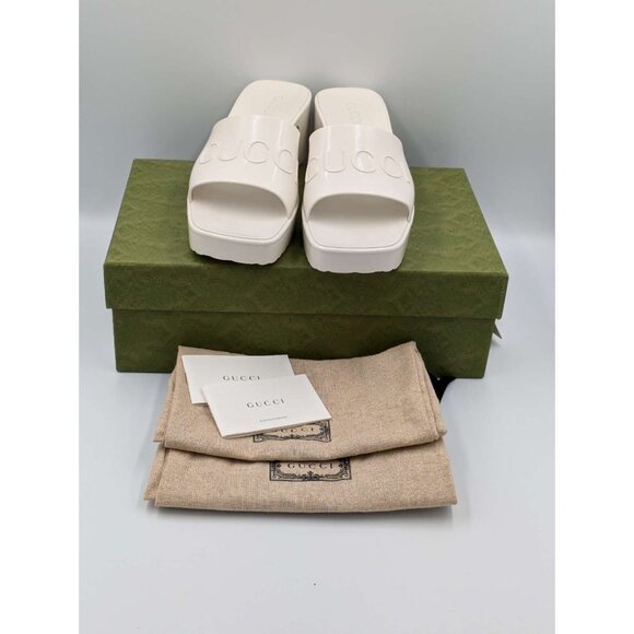 Gucci Logo Embossed Mid-heel Rubber Sandals Mystic White 624730 EU40 - Picture 11 of 11